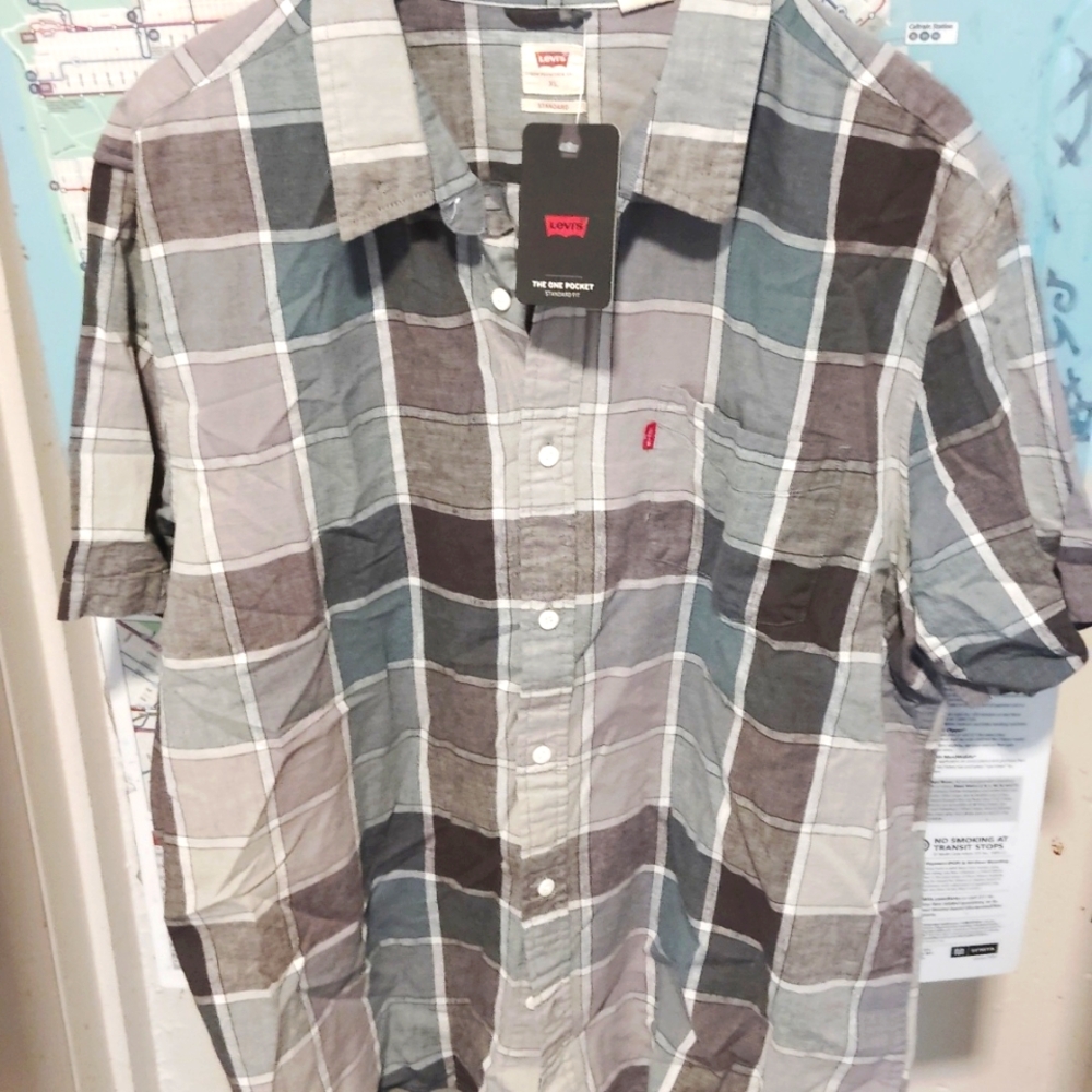 Levi's Men's Plaid Short Sleeve Shirt - Gray